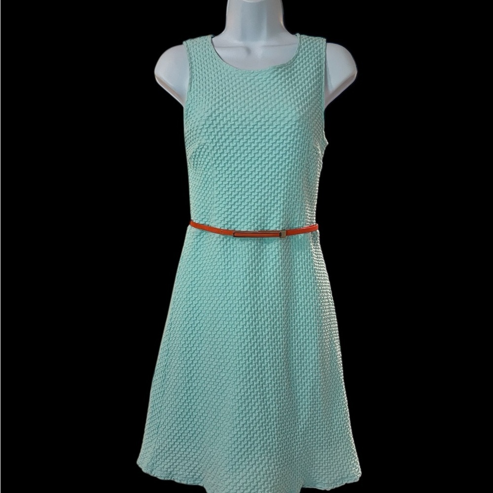 Gianni Bini Sleeveless Scoop Neck Textured Lined Mint Dress With Belt Size Small